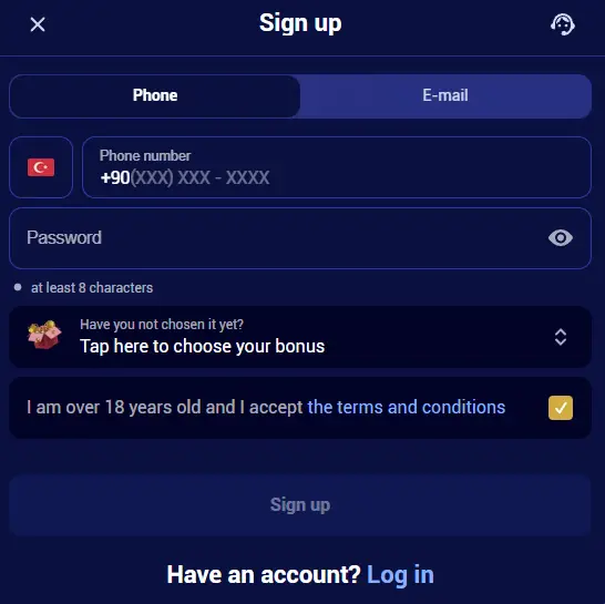 Spinay Casino'da hesap oluşturma ve oturum açma
