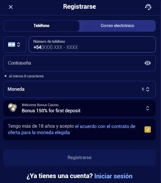 Registro e inicio de sesión en Spinay Casino